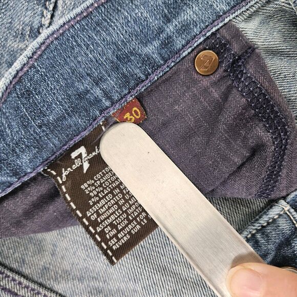 7 for all Mankind Denim Jeans Women's 30 Straight Distressed Med Wash Low USA - Picture 8 of 16